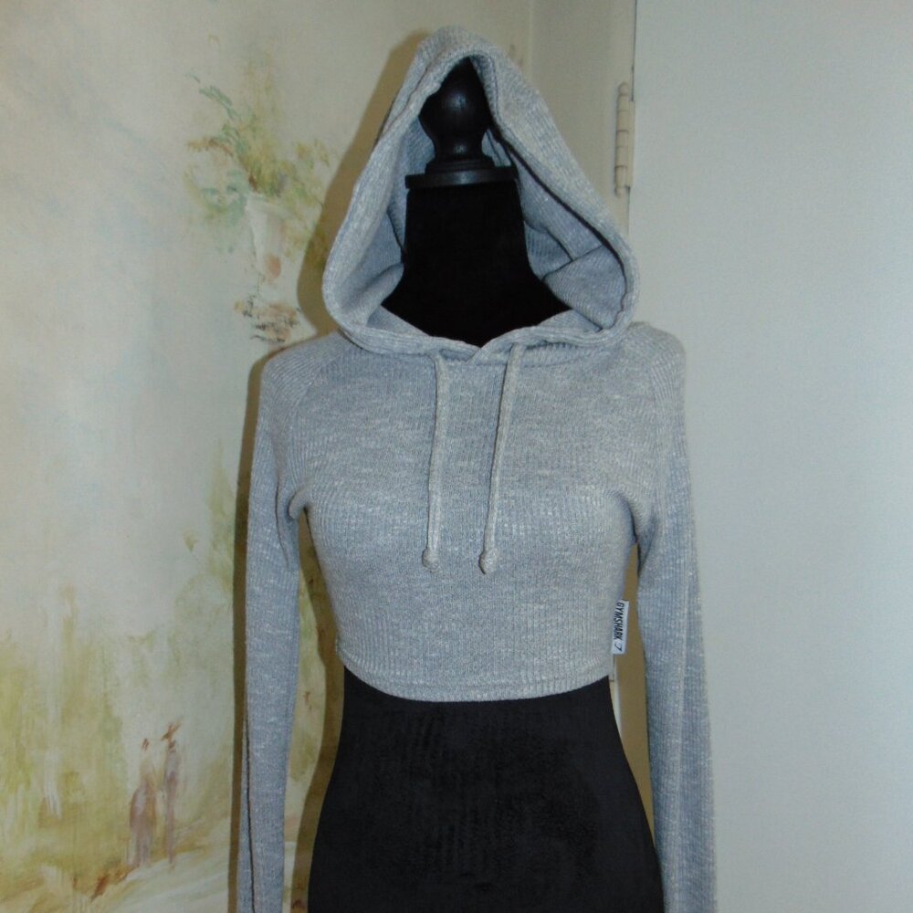 Gymshark Heather Gray Stretchy Ribbed Thermal Knit Hoodie Activewear Gym Workout